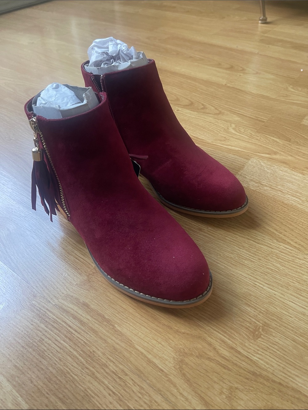 Forever 21 Wine Suede Ankle Booties with Tassel Zip